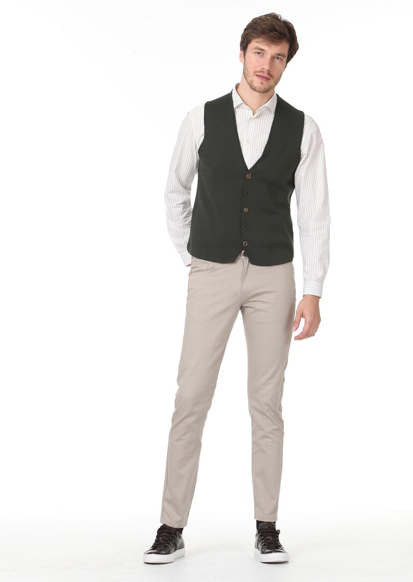 Haki Regular Fit Casual Örme Triko Yelek - 3