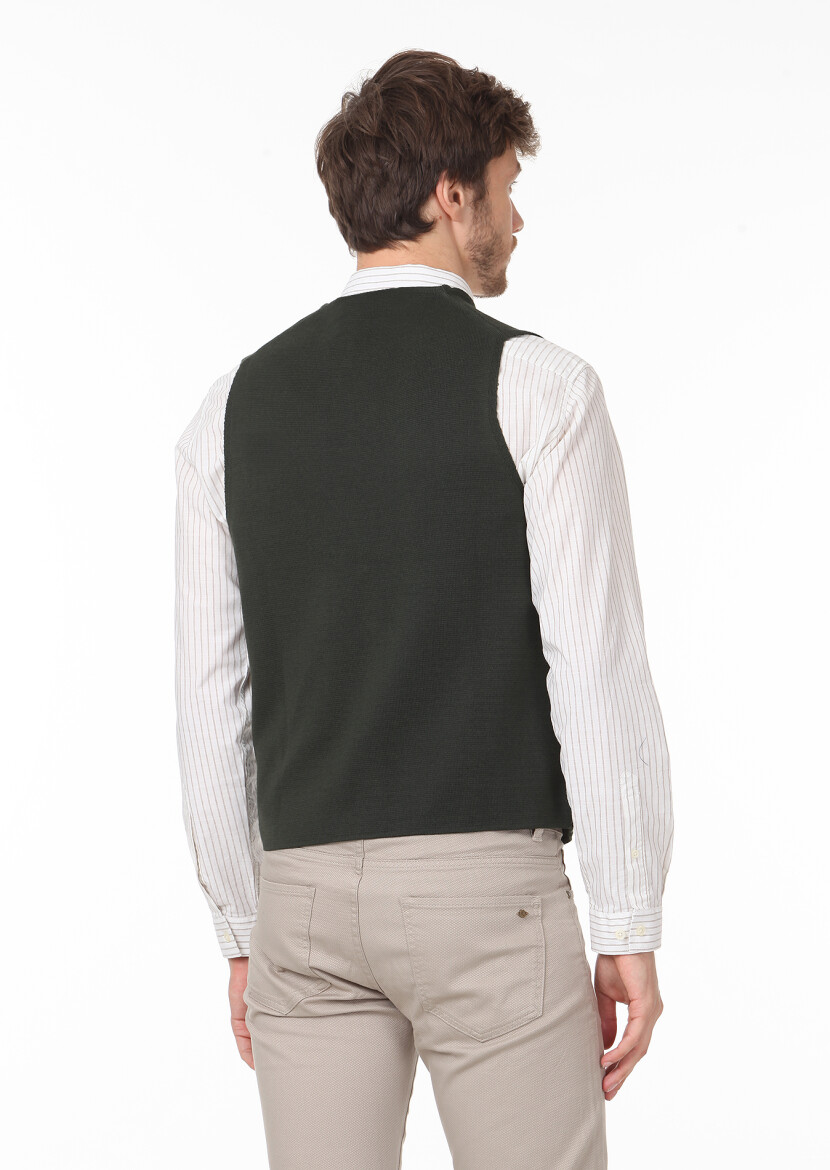 Haki Regular Fit Casual Örme Triko Yelek - 4