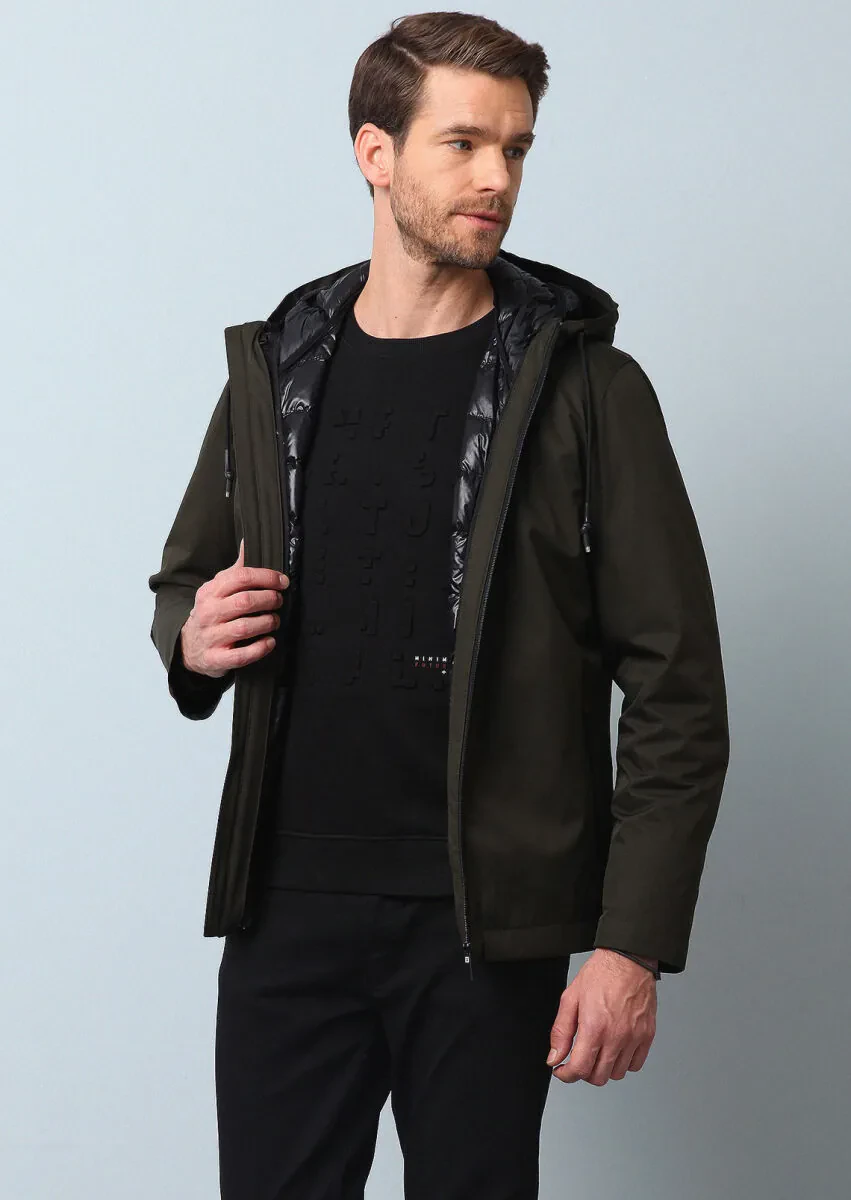 Haki Regular Fit Dik Yaka Casual Dokuma Mont - 3