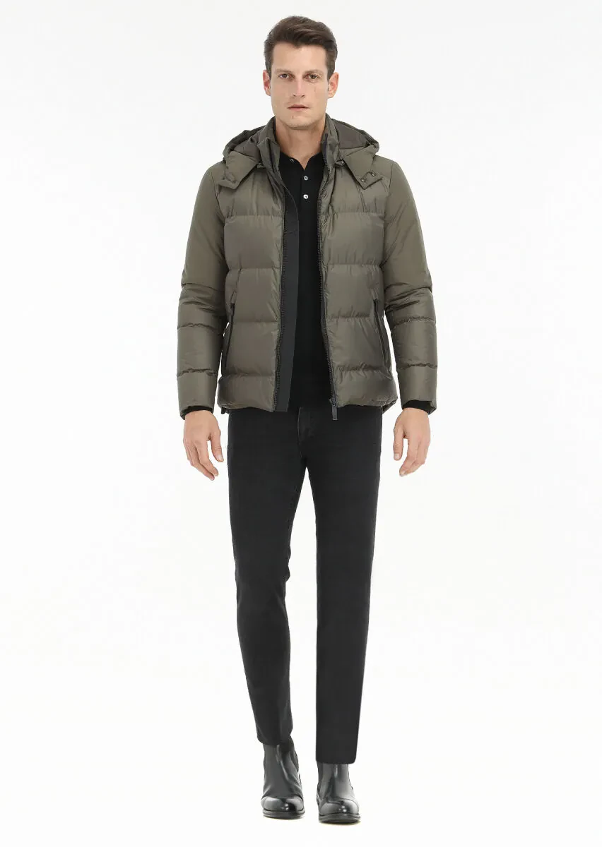 Haki Regular Fit Dik Yaka Casual Dokuma Mont - 1