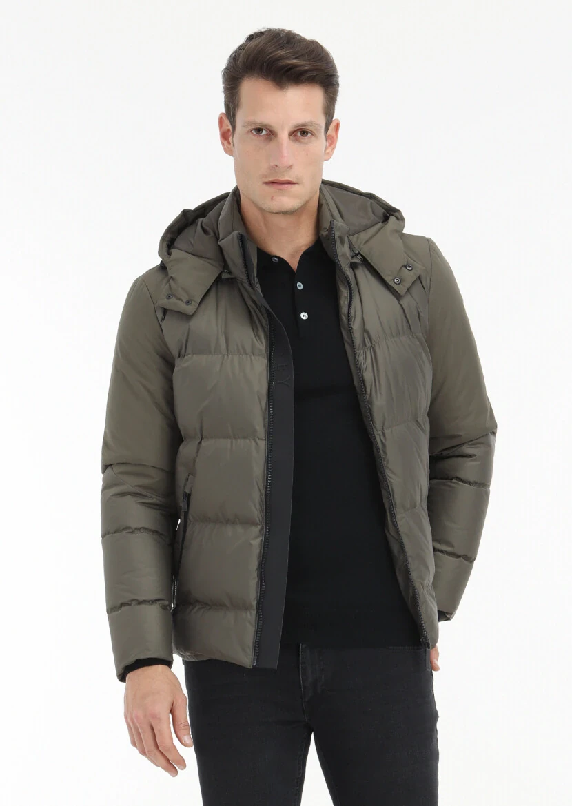 Haki Regular Fit Dik Yaka Casual Dokuma Mont - 3