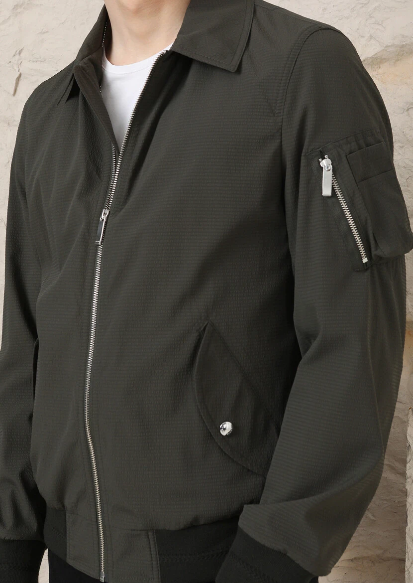 Haki Regular Fit Dik Yaka Casual Dokuma Mont - 3