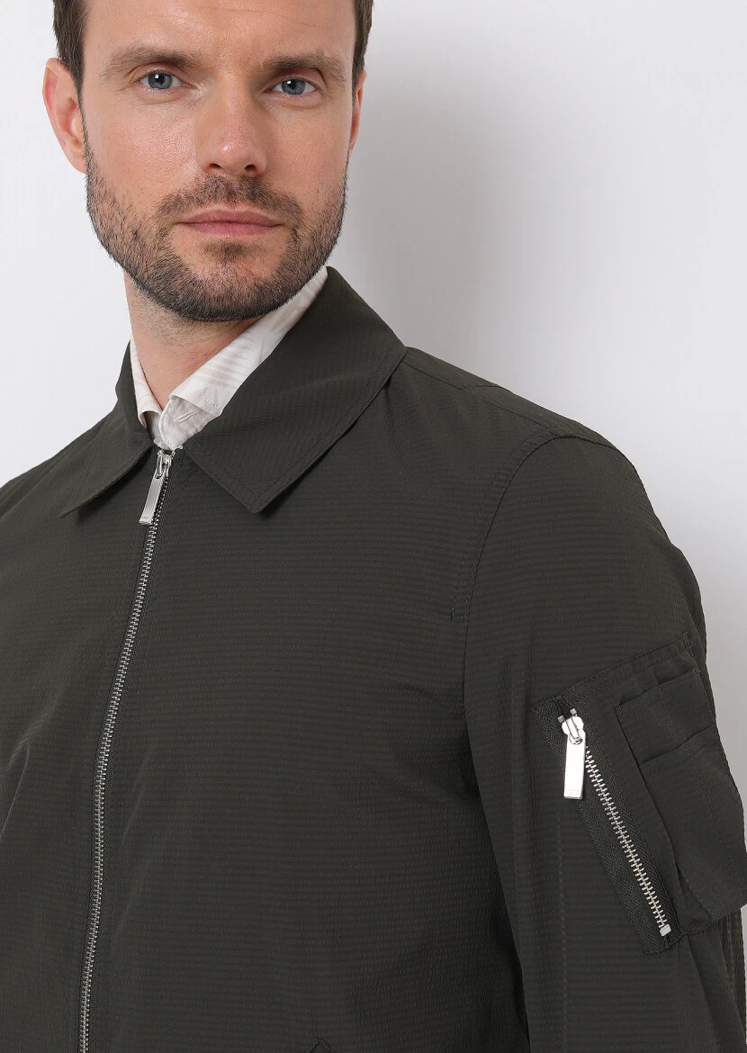 Haki Regular Fit Dik Yaka Casual Dokuma Mont - 4