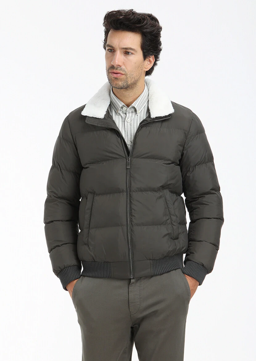 Haki Regular Fit Dik Yaka Casual Dokuma Mont - 2