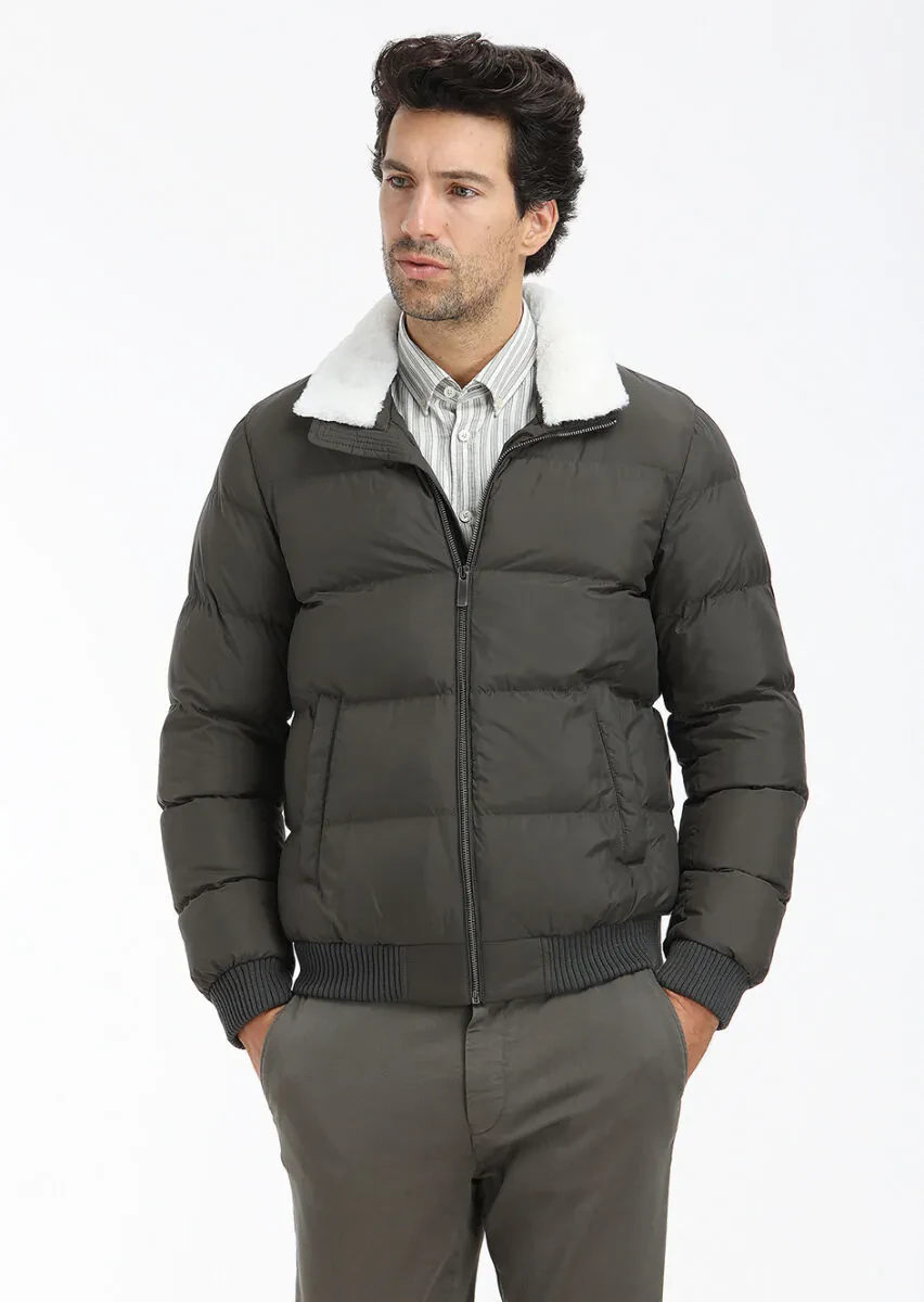 Haki Regular Fit Dik Yaka Casual Dokuma Mont - 2