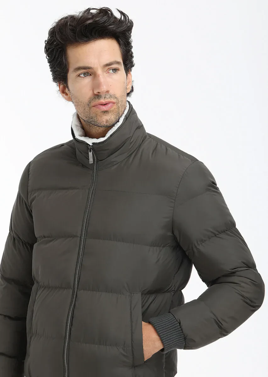 Haki Regular Fit Dik Yaka Casual Dokuma Mont - 3