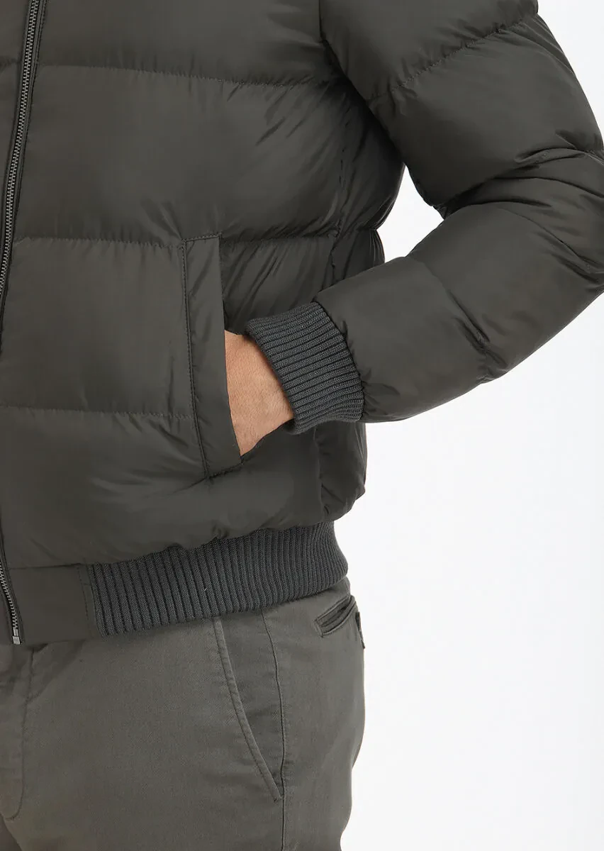 Haki Regular Fit Dik Yaka Casual Dokuma Mont - 4