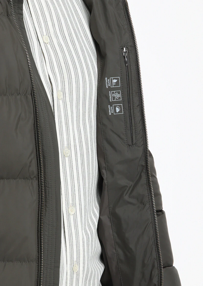 Haki Regular Fit Dik Yaka Casual Dokuma Mont - 5