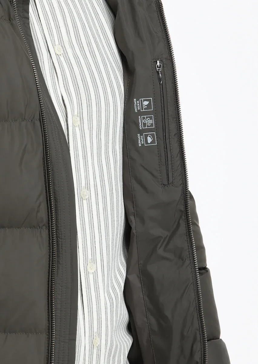 Haki Regular Fit Dik Yaka Casual Dokuma Mont - 5