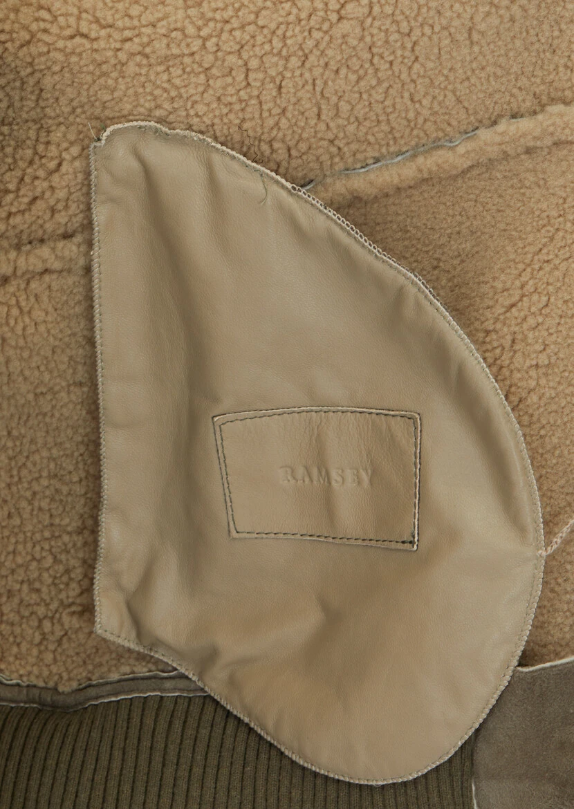 Haki Regular Fit Dik Yaka Casual Koyun Kürkü Deri Mont - 5