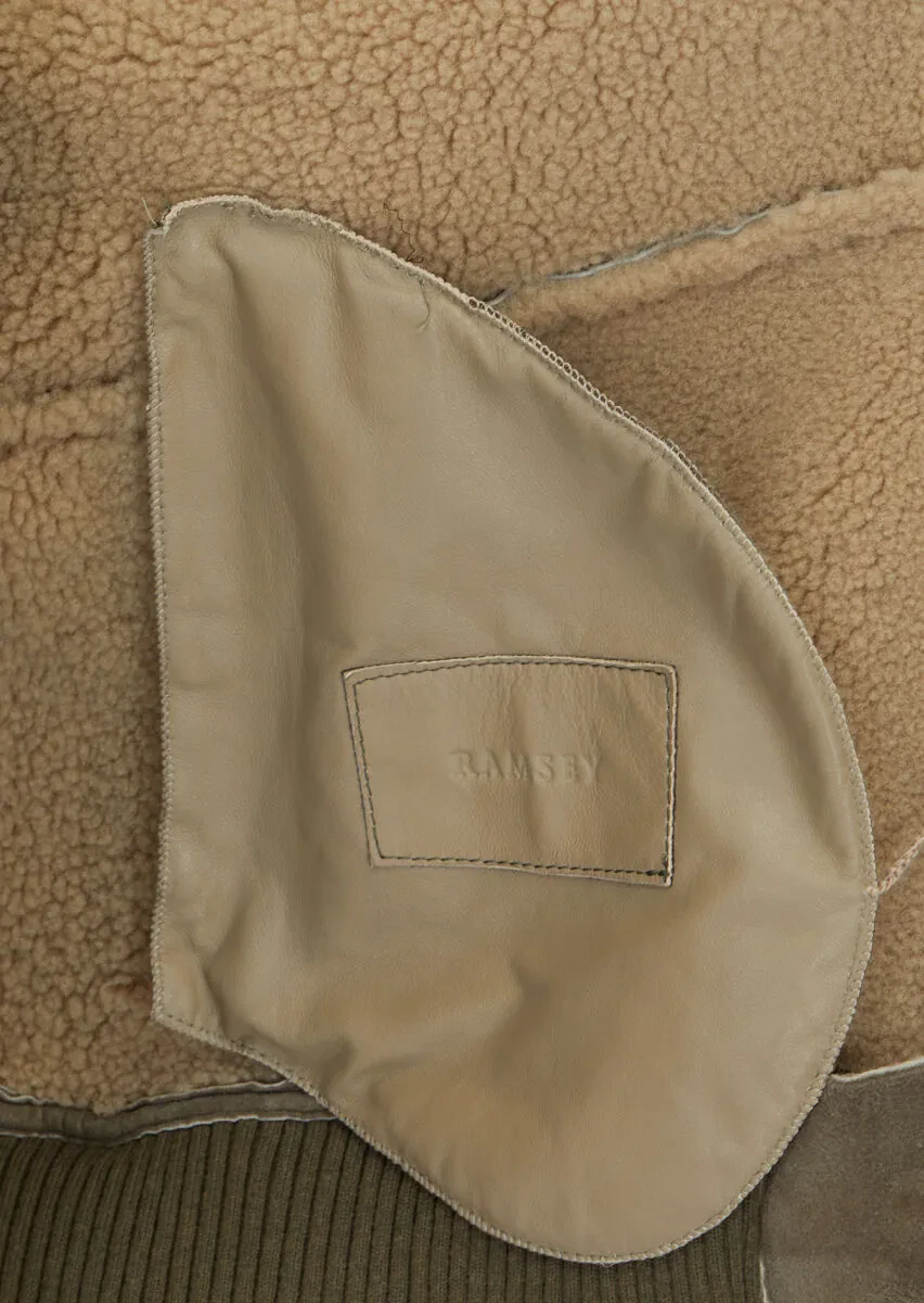 Haki Regular Fit Dik Yaka Casual Koyun Kürkü Deri Mont - 5