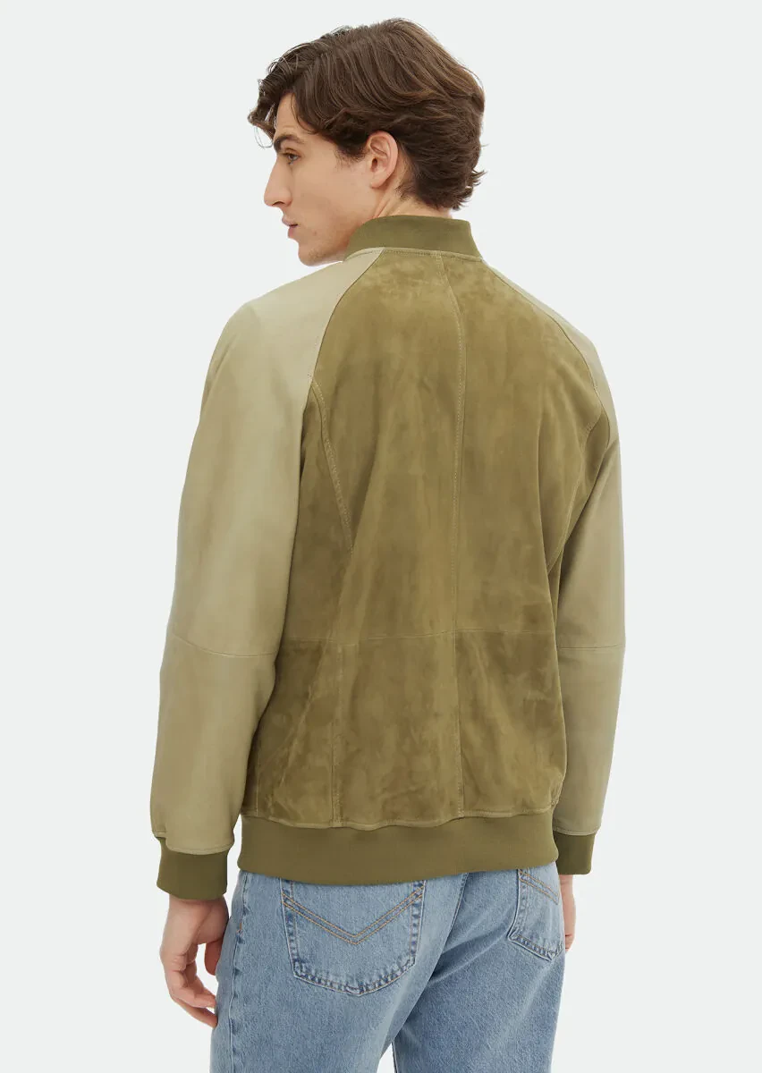 Haki Regular Fit Dik Yaka Casual Süet Deri Mont - 6