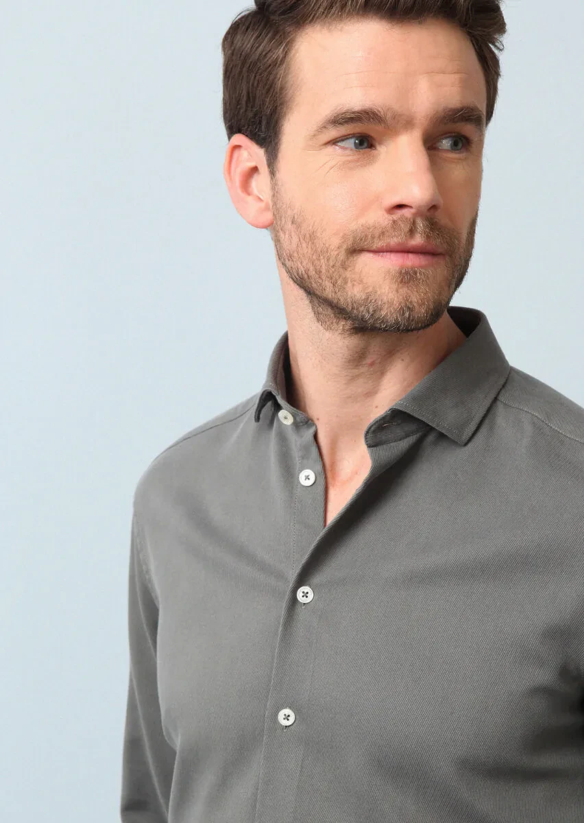 Haki Regular Fit Dokuma Casual Pamuk Karışımlı Gömlek - 2