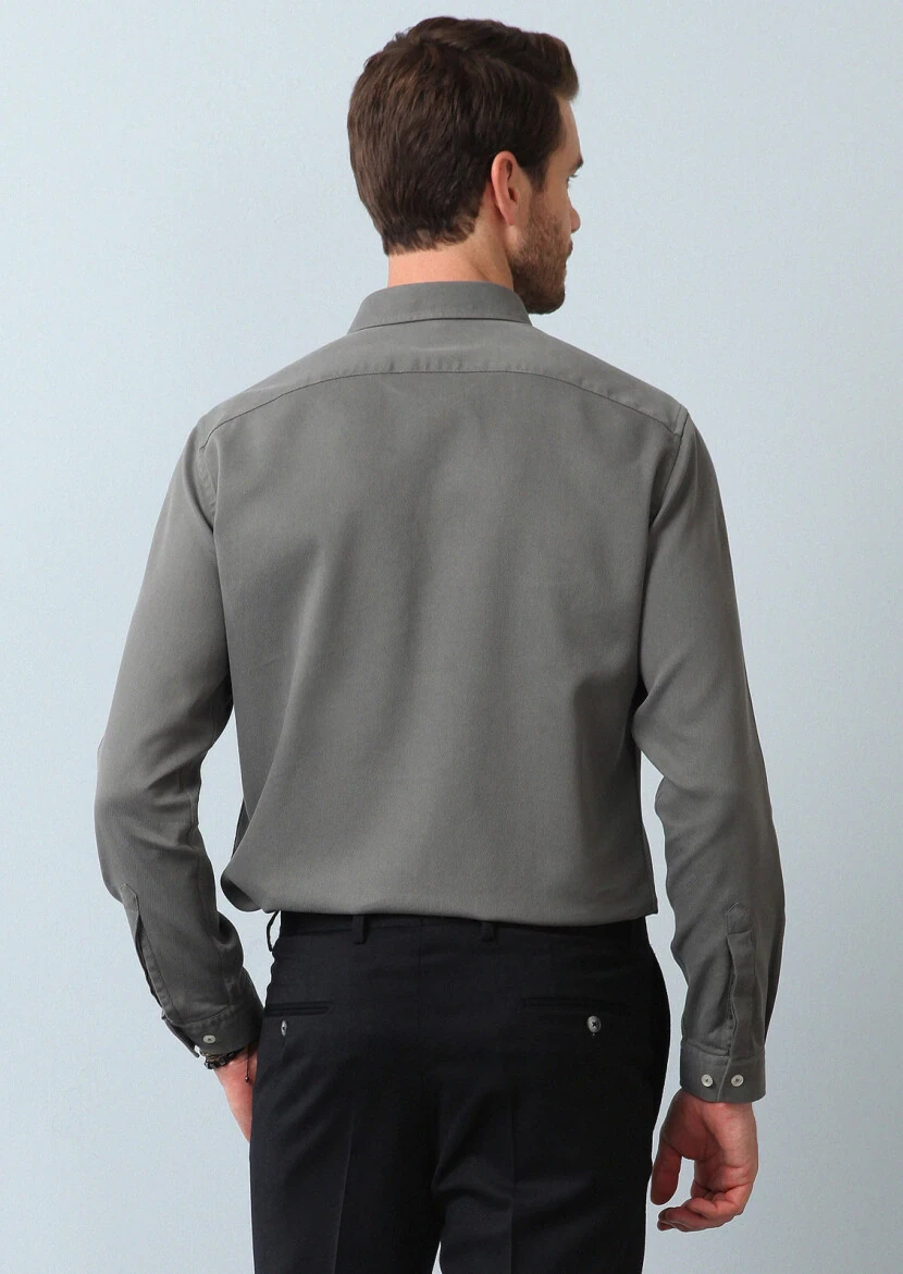 Haki Regular Fit Dokuma Casual Pamuk Karışımlı Gömlek - 5