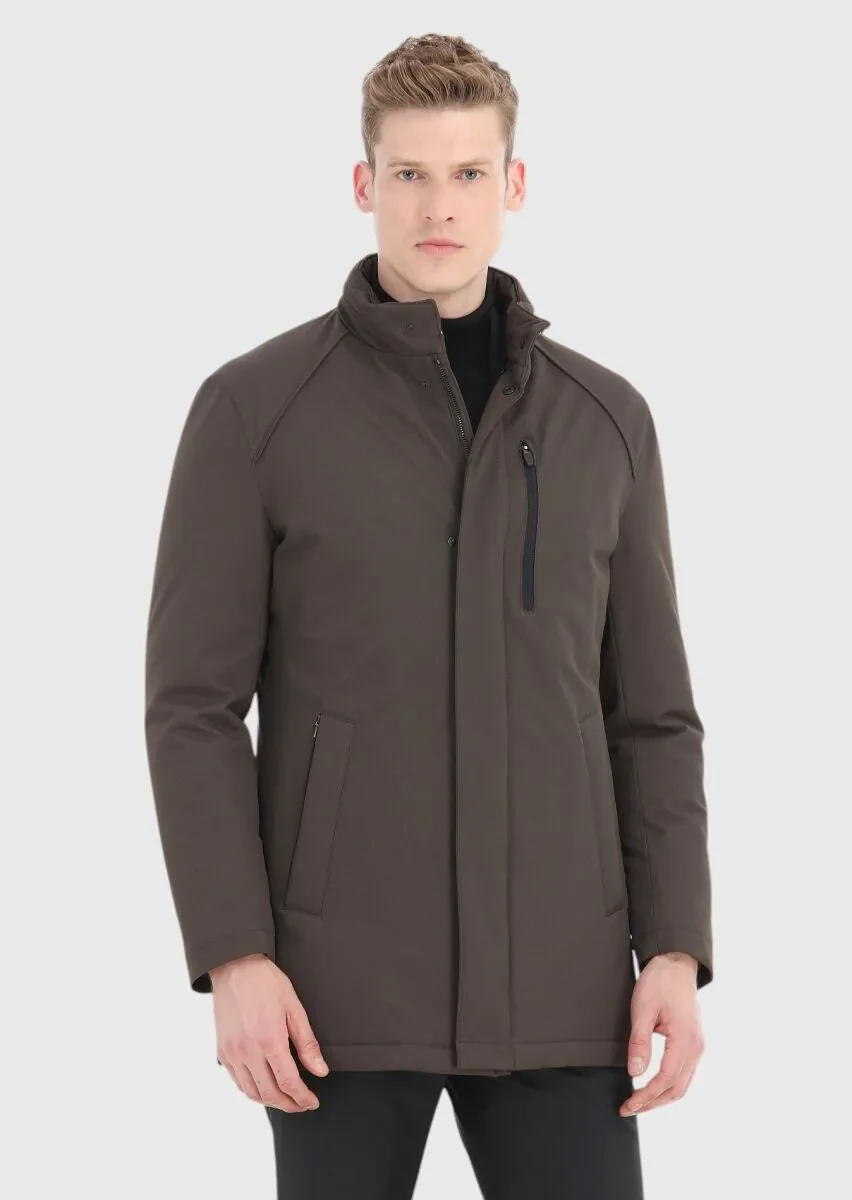 Haki Regular Fit Gizli Kapüşon Casual Dokuma Kaban - 2