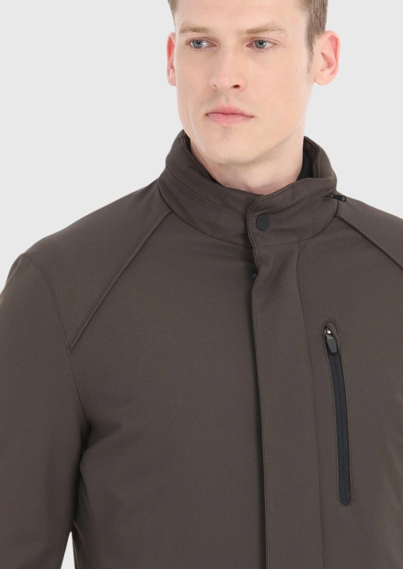 Haki Regular Fit Gizli Kapüşon Casual Dokuma Kaban - 3