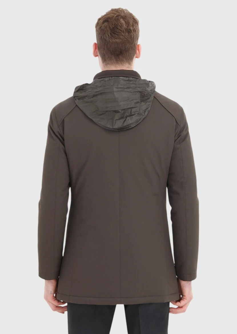 Haki Regular Fit Gizli Kapüşon Casual Dokuma Kaban - 4