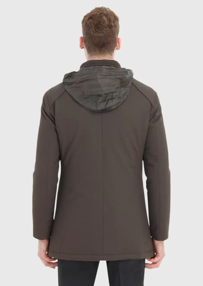 Haki Regular Fit Gizli Kapüşon Casual Dokuma Kaban - 4