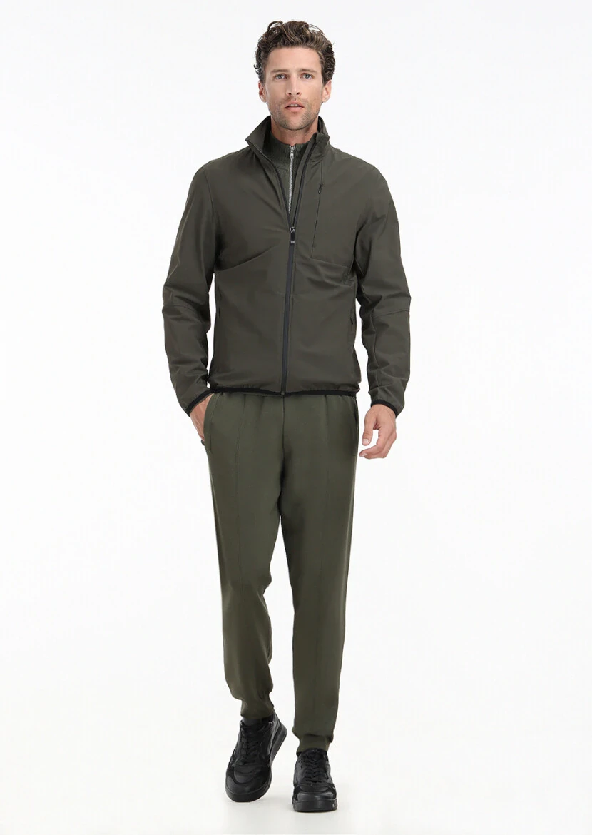 Haki Regular Fit Gizli Kapüşon Casual Dokuma Mont - 1