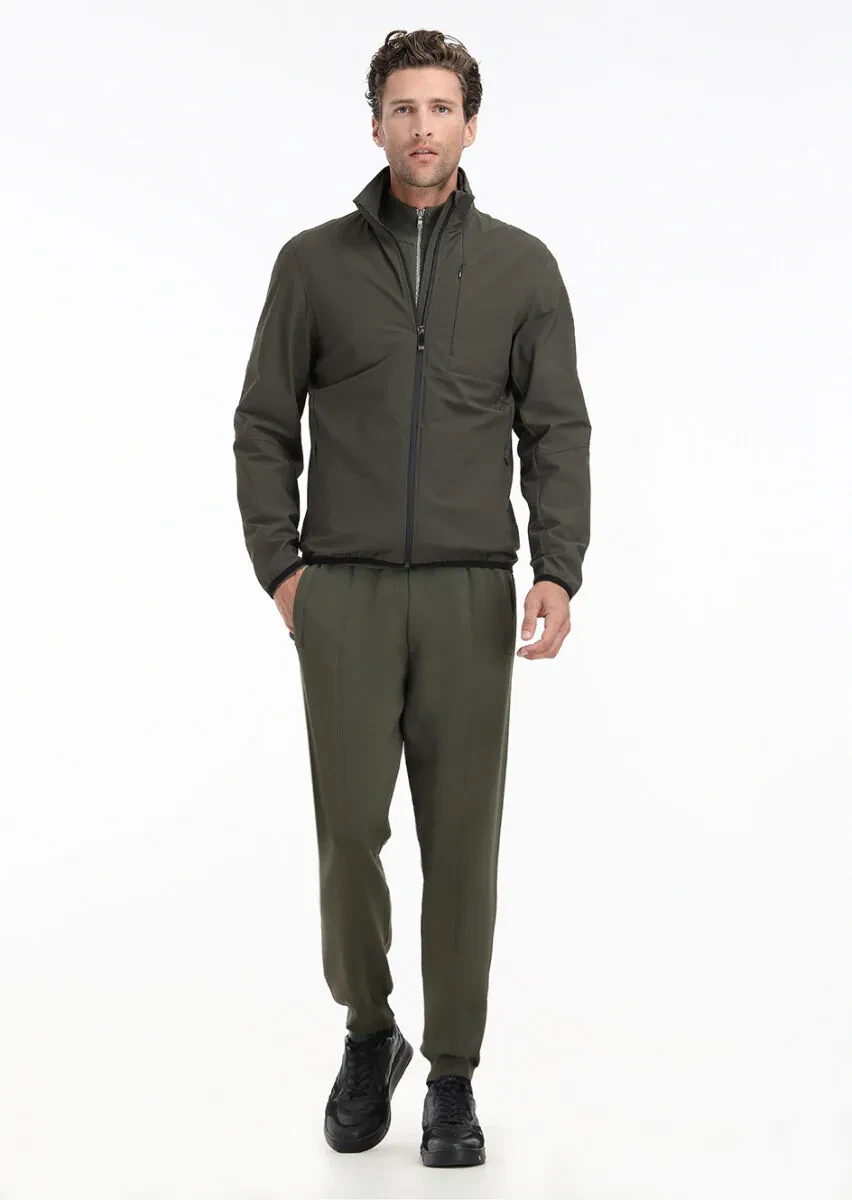 Haki Regular Fit Gizli Kapüşon Casual Dokuma Mont - 1