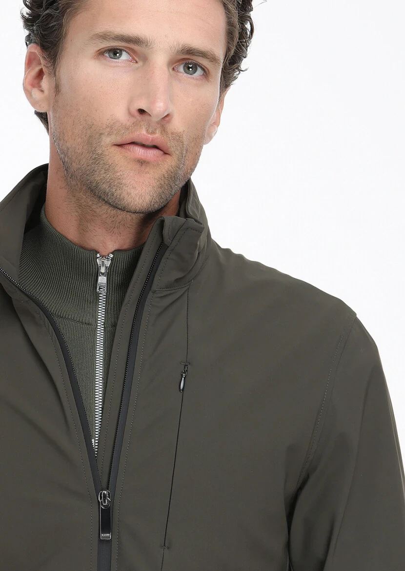 Haki Regular Fit Gizli Kapüşon Casual Dokuma Mont - 2