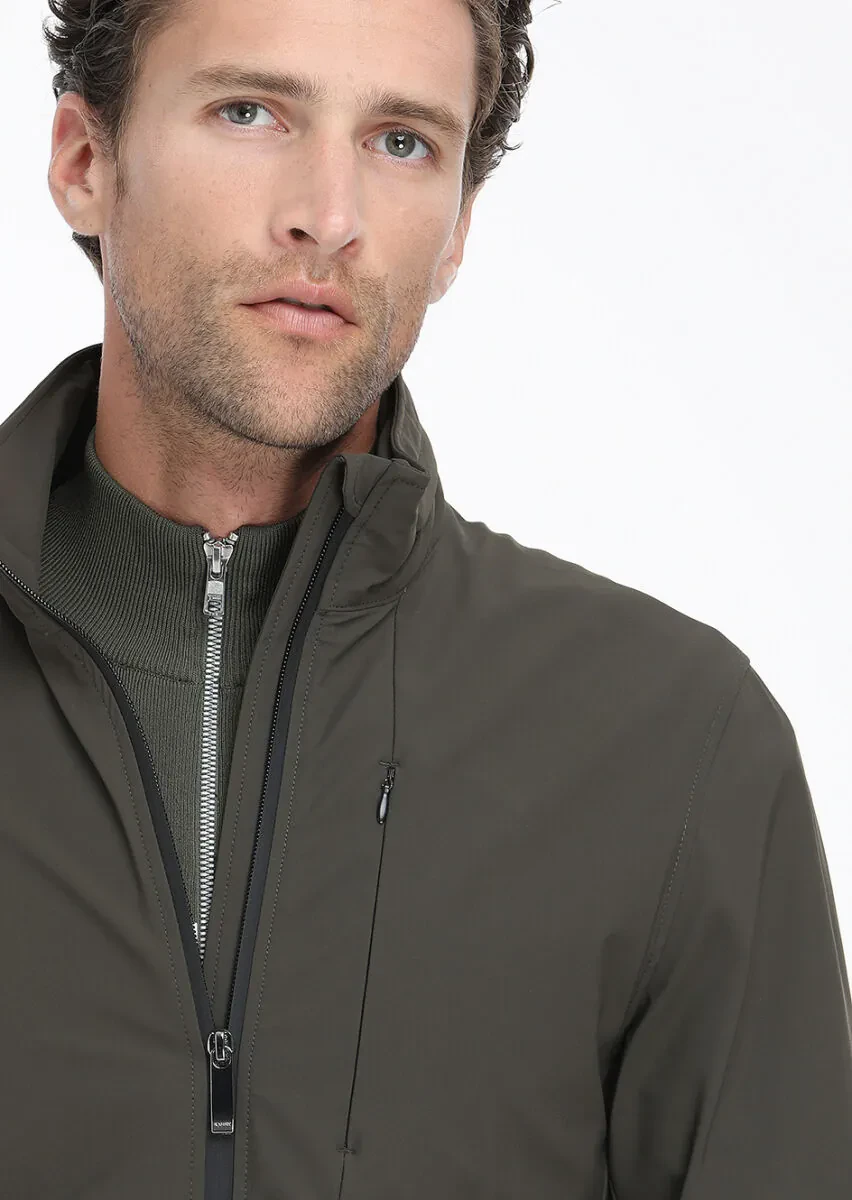 Haki Regular Fit Gizli Kapüşon Casual Dokuma Mont - 2