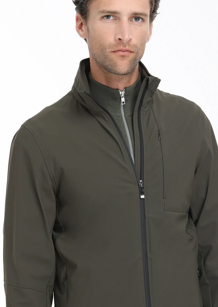 Haki Regular Fit Gizli Kapüşon Casual Dokuma Mont - 3