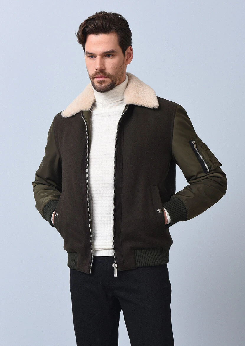 Haki Regular Fit Gömlek Yaka Casual Dokuma Mont - 1