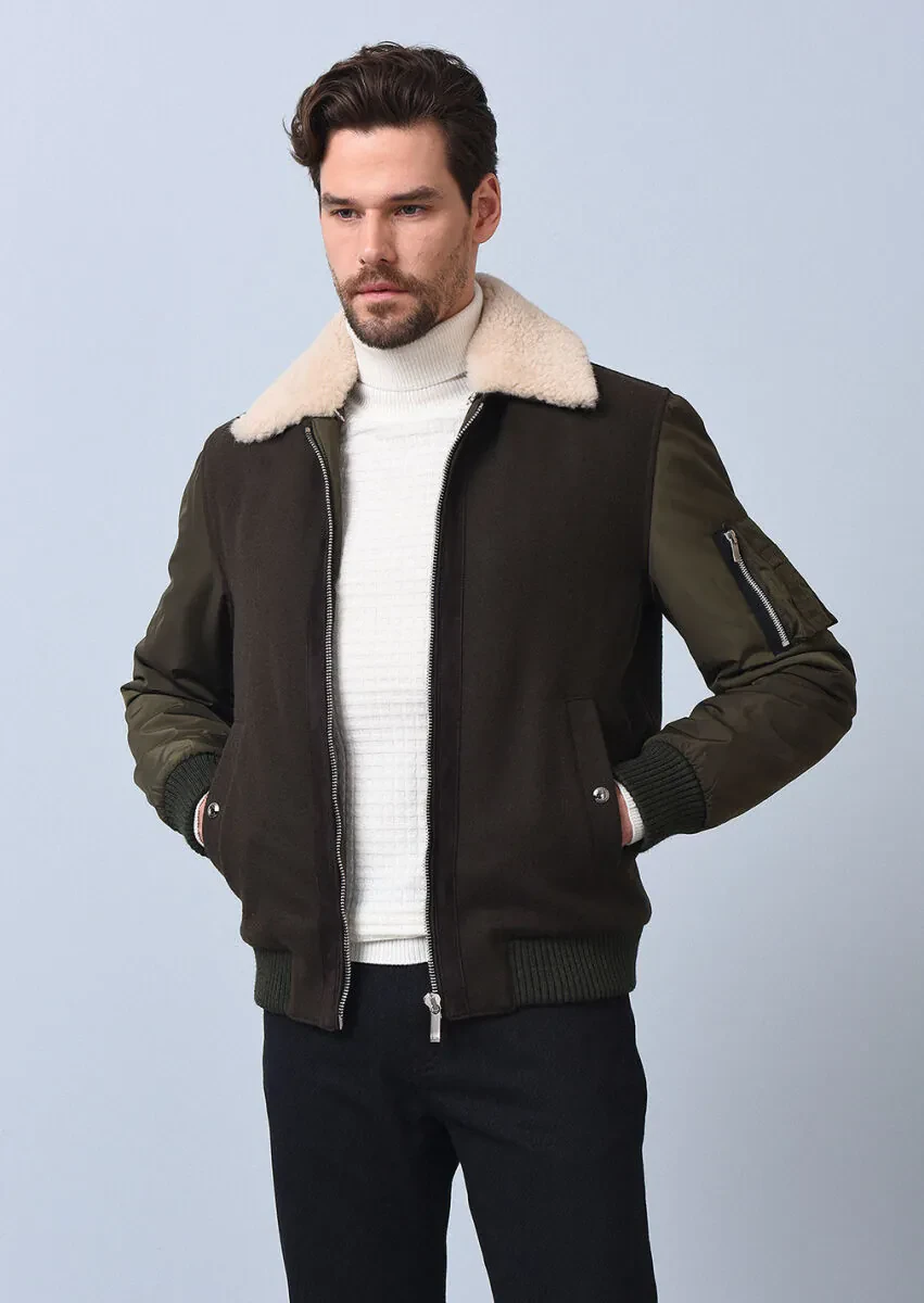 Haki Regular Fit Gömlek Yaka Casual Dokuma Mont - 1