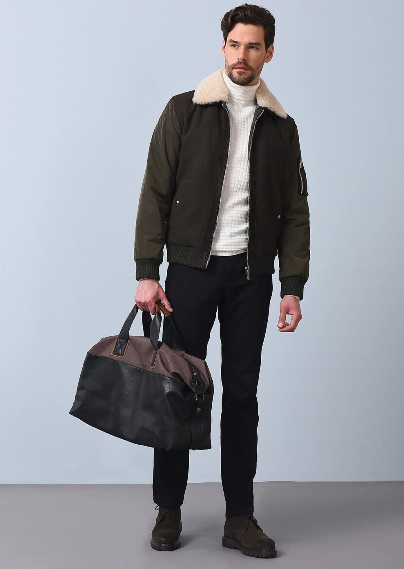 Haki Regular Fit Gömlek Yaka Casual Dokuma Mont - 2