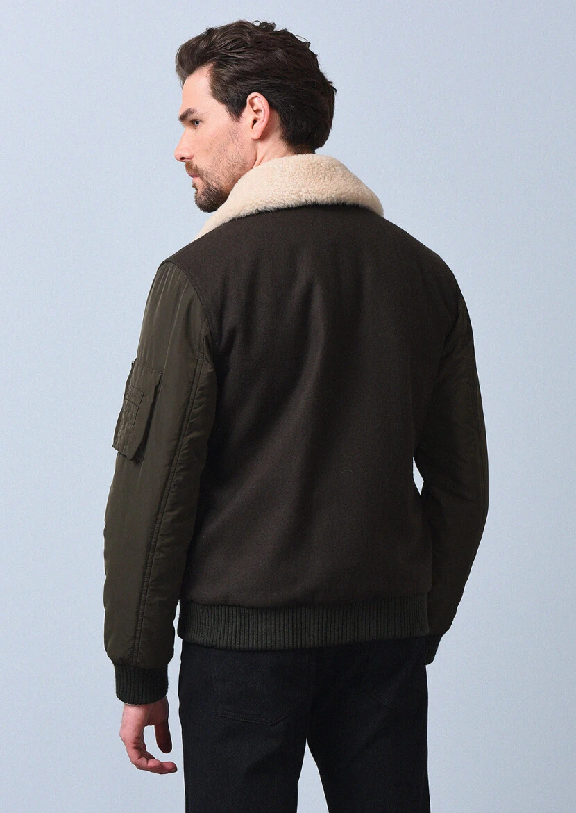 Haki Regular Fit Gömlek Yaka Casual Dokuma Mont - 5