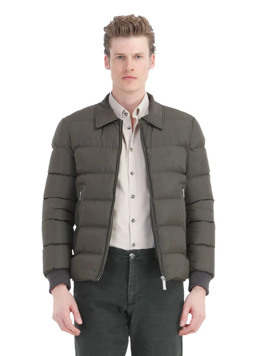 Haki Regular Fit Gömlek Yaka Casual Dokuma Mont - 1