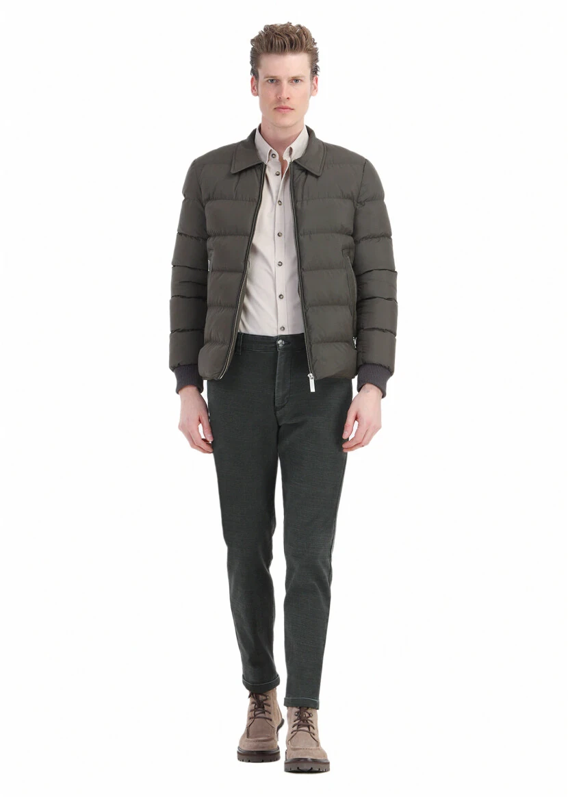 Haki Regular Fit Gömlek Yaka Casual Dokuma Mont - 2