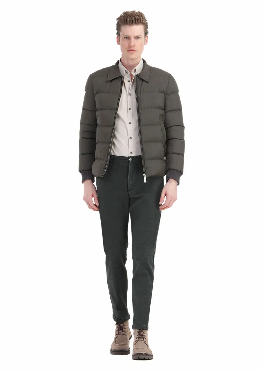 Haki Regular Fit Gömlek Yaka Casual Dokuma Mont - 2