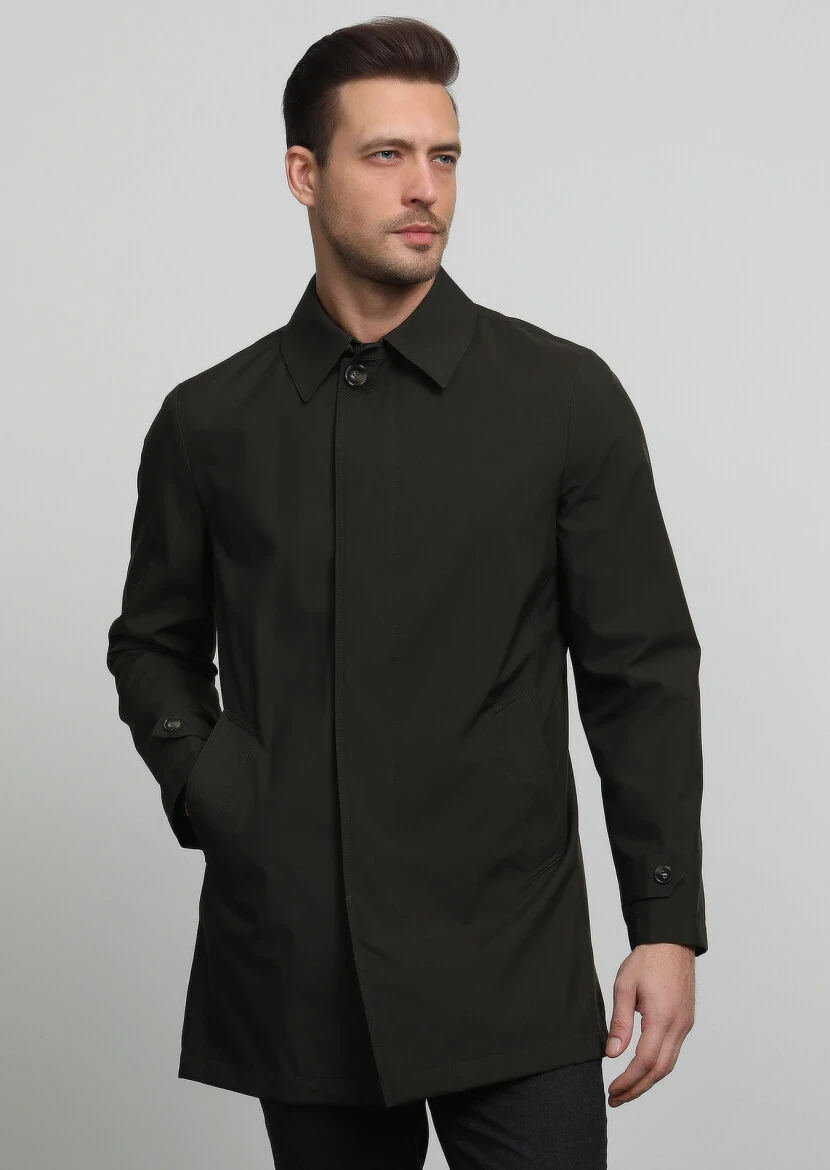 Haki Regular Fit Gömlek Yaka Casual Dokuma Pardesü - 1