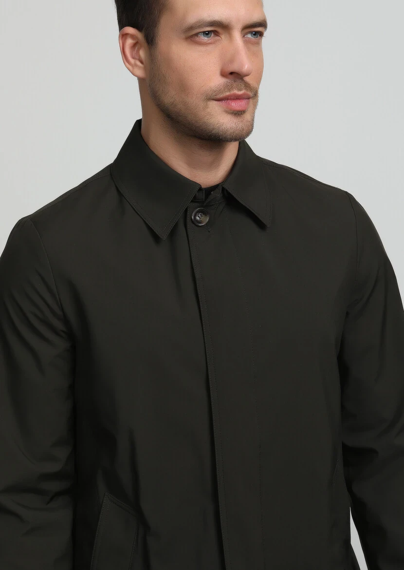 Haki Regular Fit Gömlek Yaka Casual Dokuma Pardesü - 2