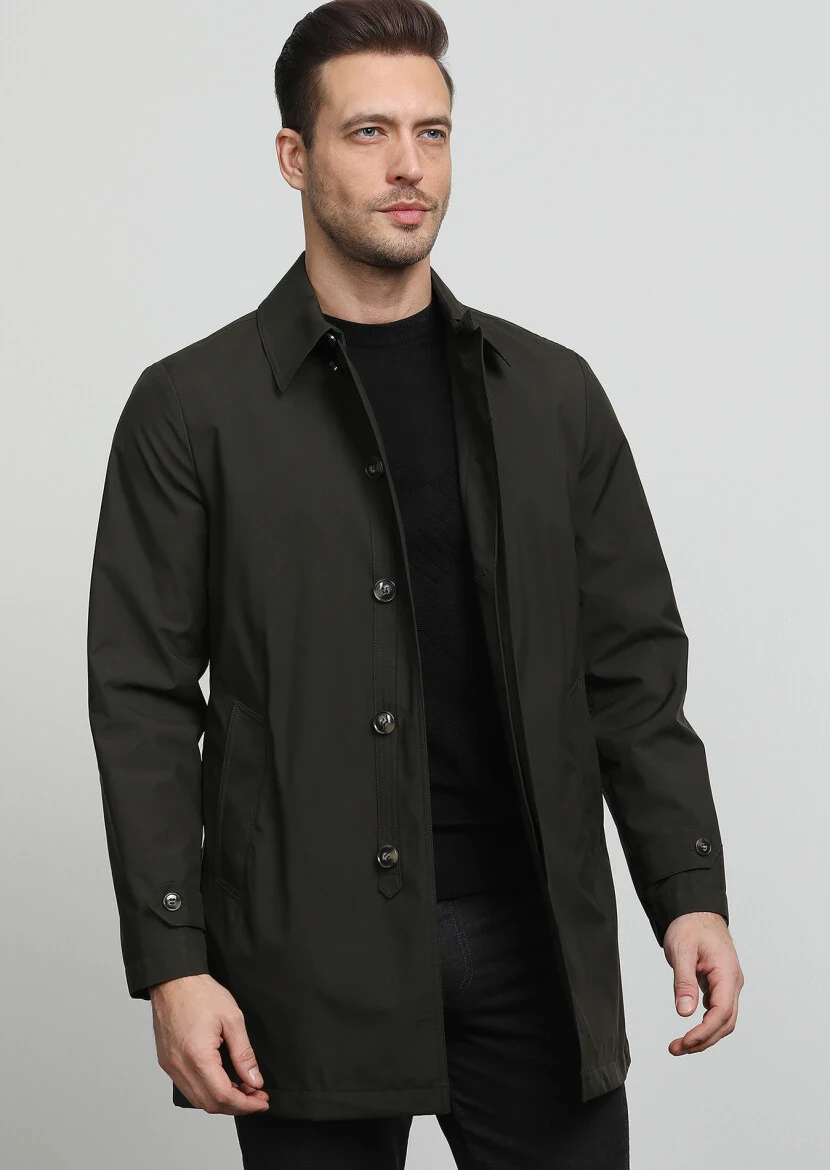 Haki Regular Fit Gömlek Yaka Casual Dokuma Pardesü - 3