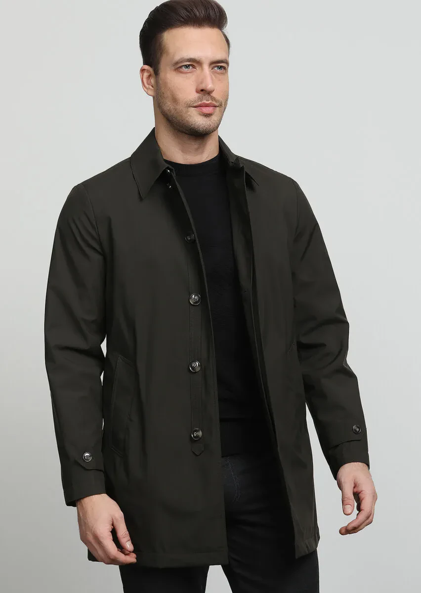 Haki Regular Fit Gömlek Yaka Casual Dokuma Pardesü - 3