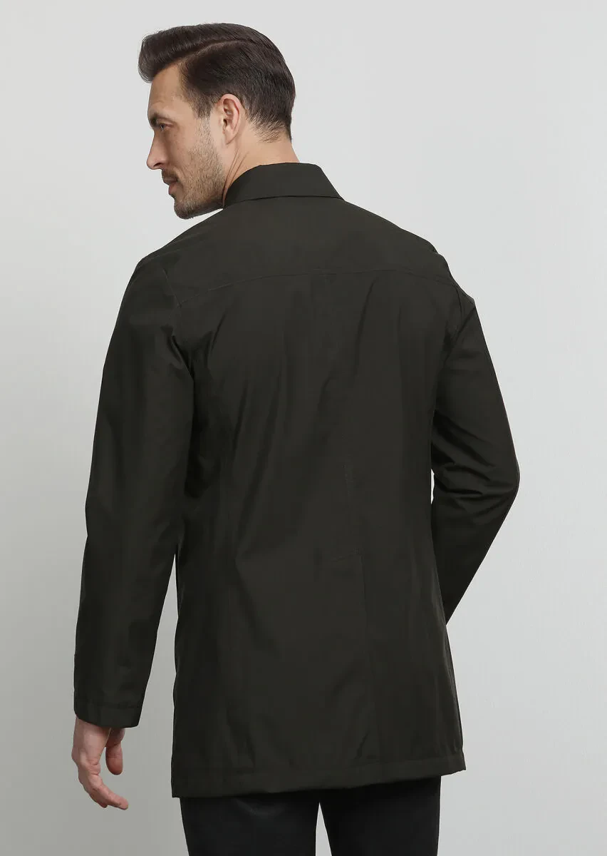 Haki Regular Fit Gömlek Yaka Casual Dokuma Pardesü - 4