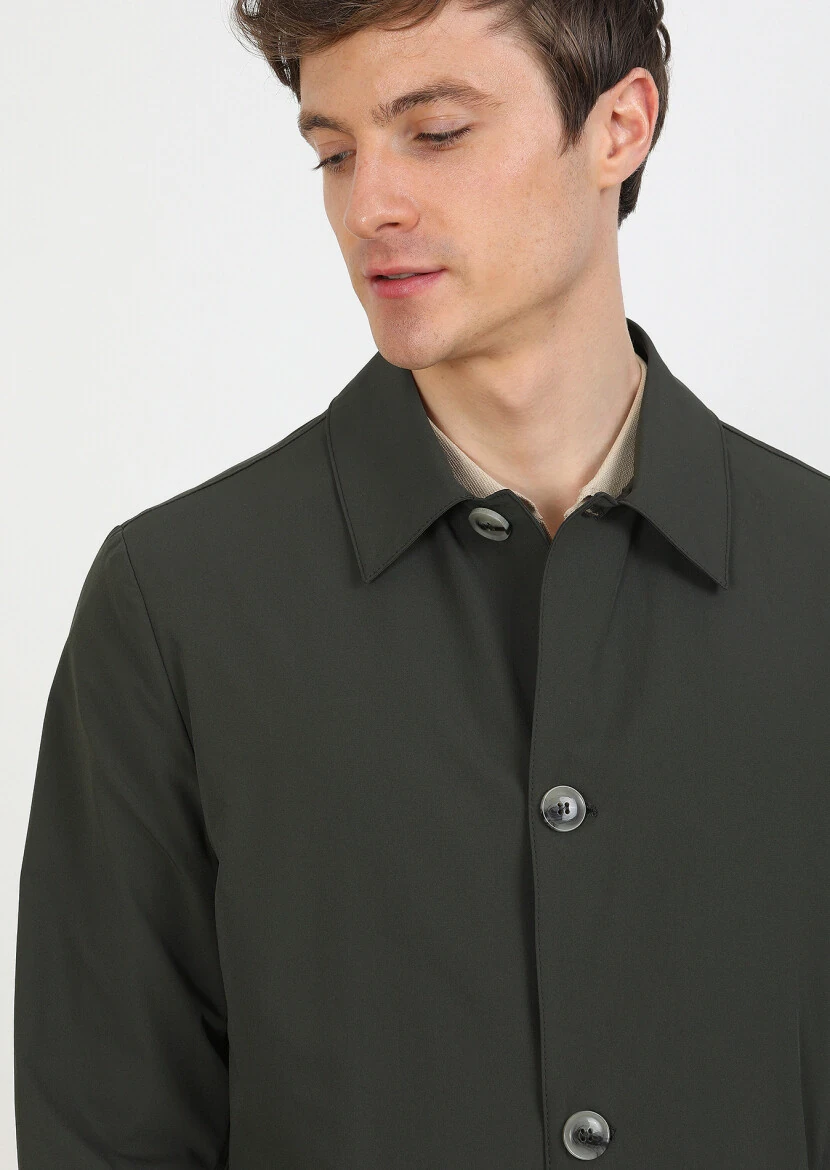 Haki Regular Fit Gömlek Yaka Casual Dokuma Pardesü 
