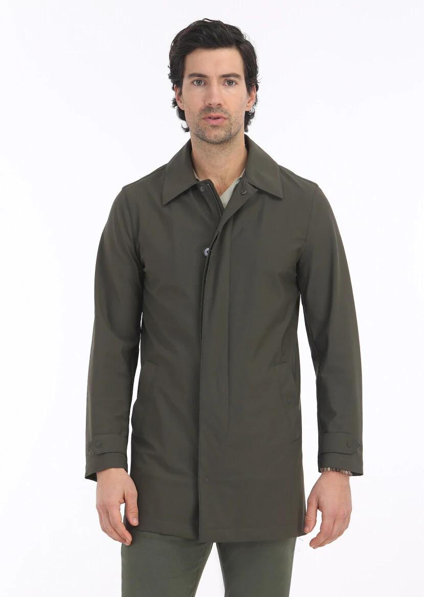 Haki Regular Fit Gömlek Yaka Casual Dokuma Pardesü - 2