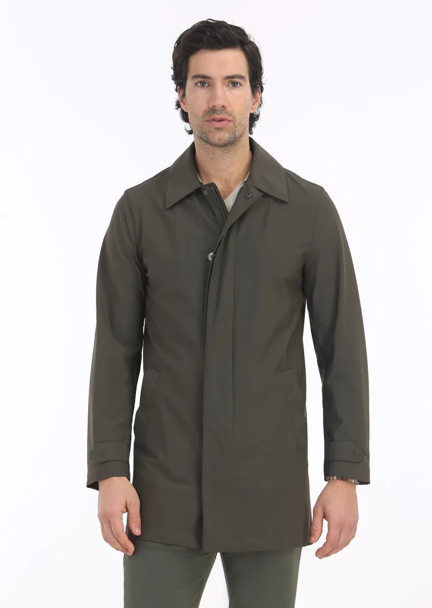 Haki Regular Fit Gömlek Yaka Casual Dokuma Pardesü - 2