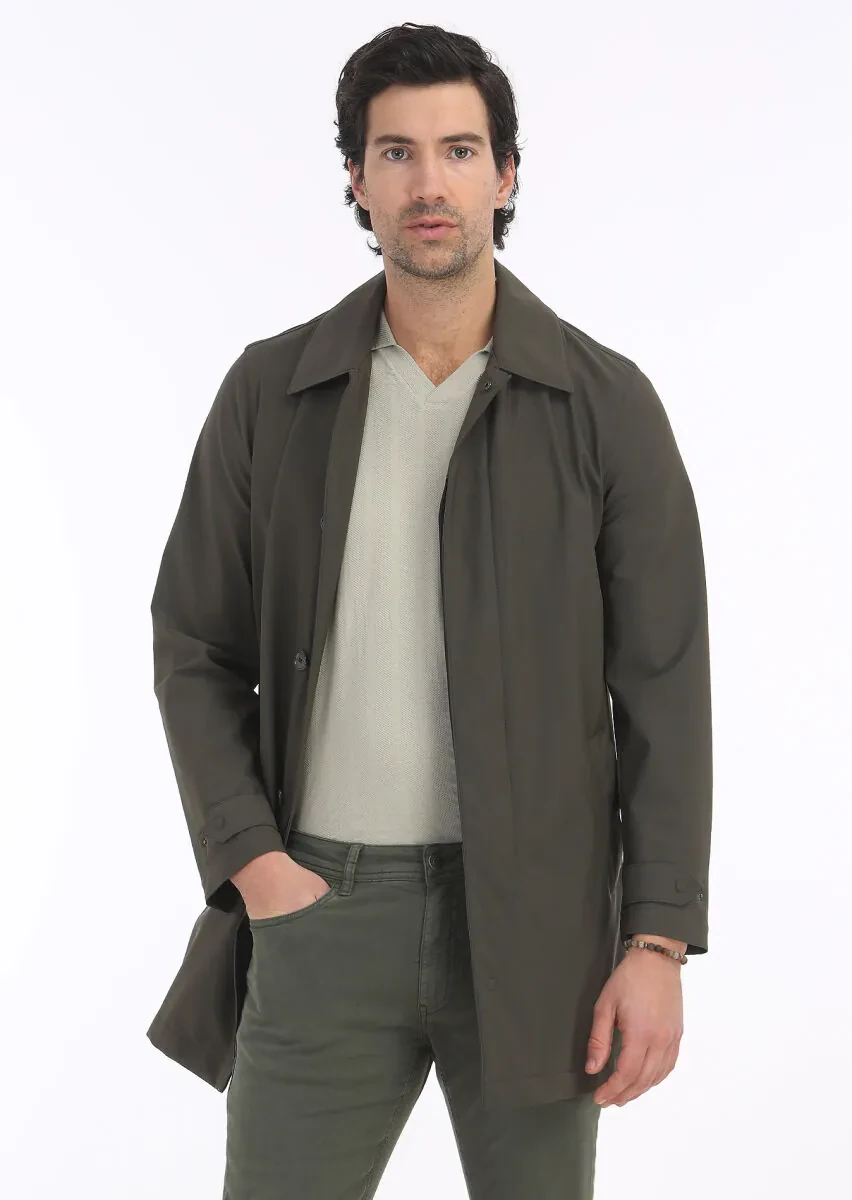 Haki Regular Fit Gömlek Yaka Casual Dokuma Pardesü - 3