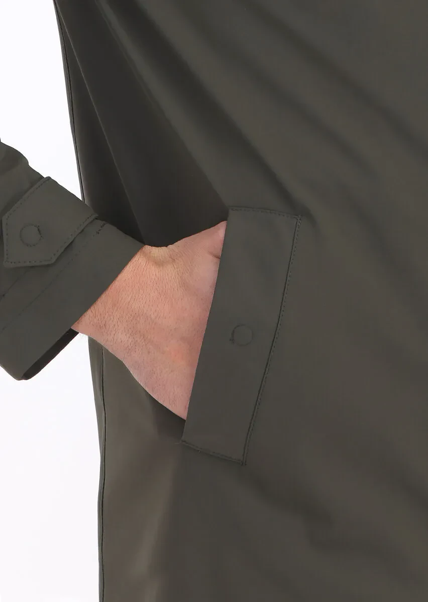 Haki Regular Fit Gömlek Yaka Casual Dokuma Pardesü - 5