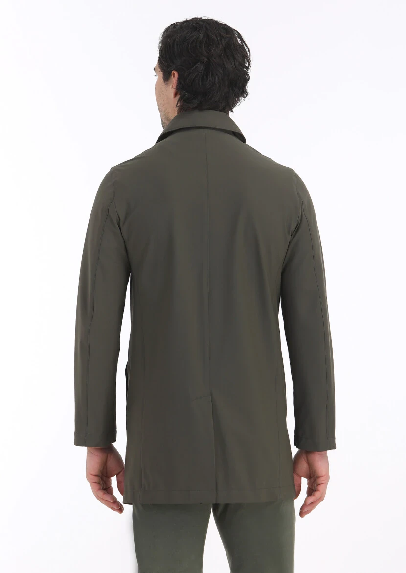 Haki Regular Fit Gömlek Yaka Casual Dokuma Pardesü - 7