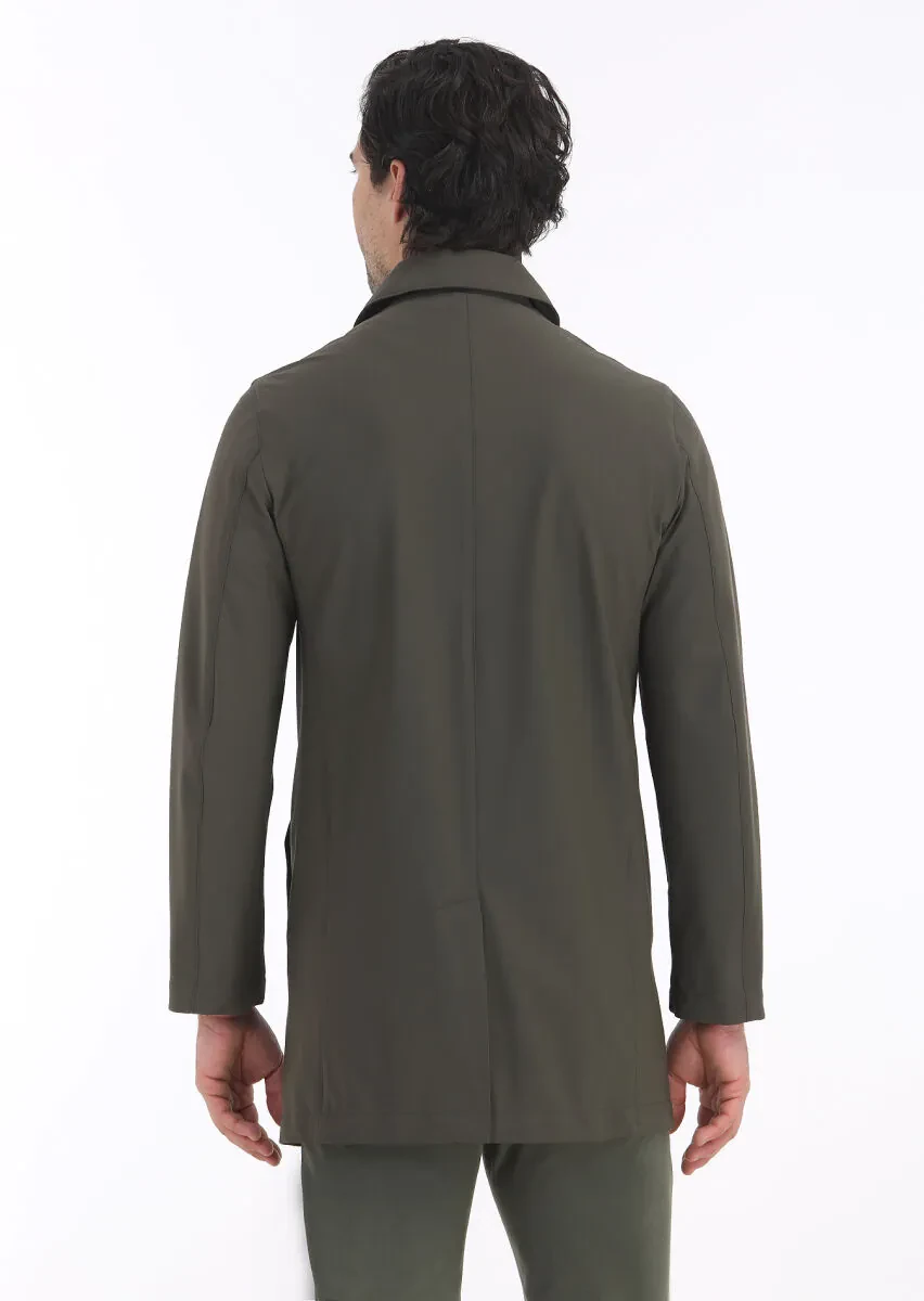 Haki Regular Fit Gömlek Yaka Casual Dokuma Pardesü - 7