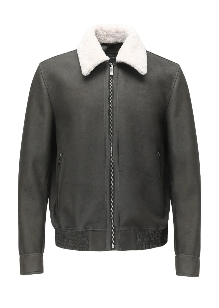 Haki Regular Fit Gömlek Yaka Casual Süet Deri Mont - 8