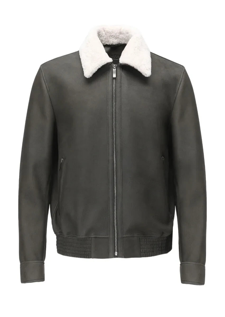 Haki Regular Fit Gömlek Yaka Casual Süet Deri Mont - 8