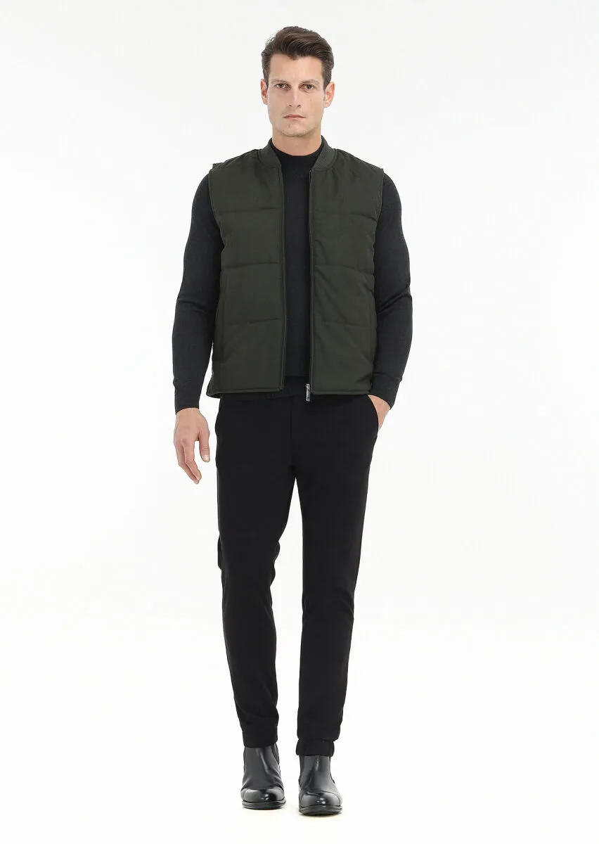 Haki Regular Fit Hakim Yaka Casual Dokuma Spor Yelek - 1