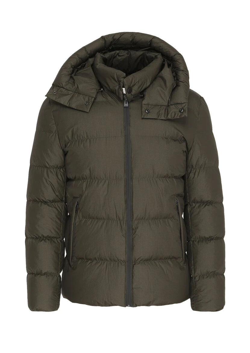 Haki Regular Fit Kapüşonlu Casual Dokuma Mont - 7